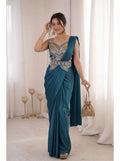 Luxe Ready-to-Wear Crepe Saree with embellished butterfly sequence blouse & matching belt
