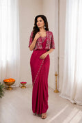 Ready-to-Wear  Crepe Silk Indo-Western Drape Saree Set with Embroidered Crop Jacket & Blouse