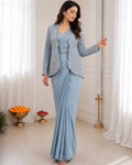 Elegance Redefined: Ready-to-Wear Crepe Silk Saree Set with Embroidered Jacket and Belt