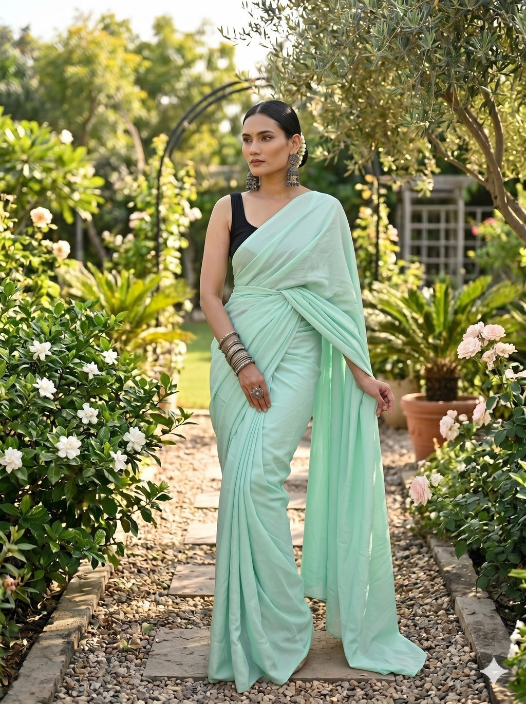 Ethereal Solid Chiffon Ready To Wear Saree