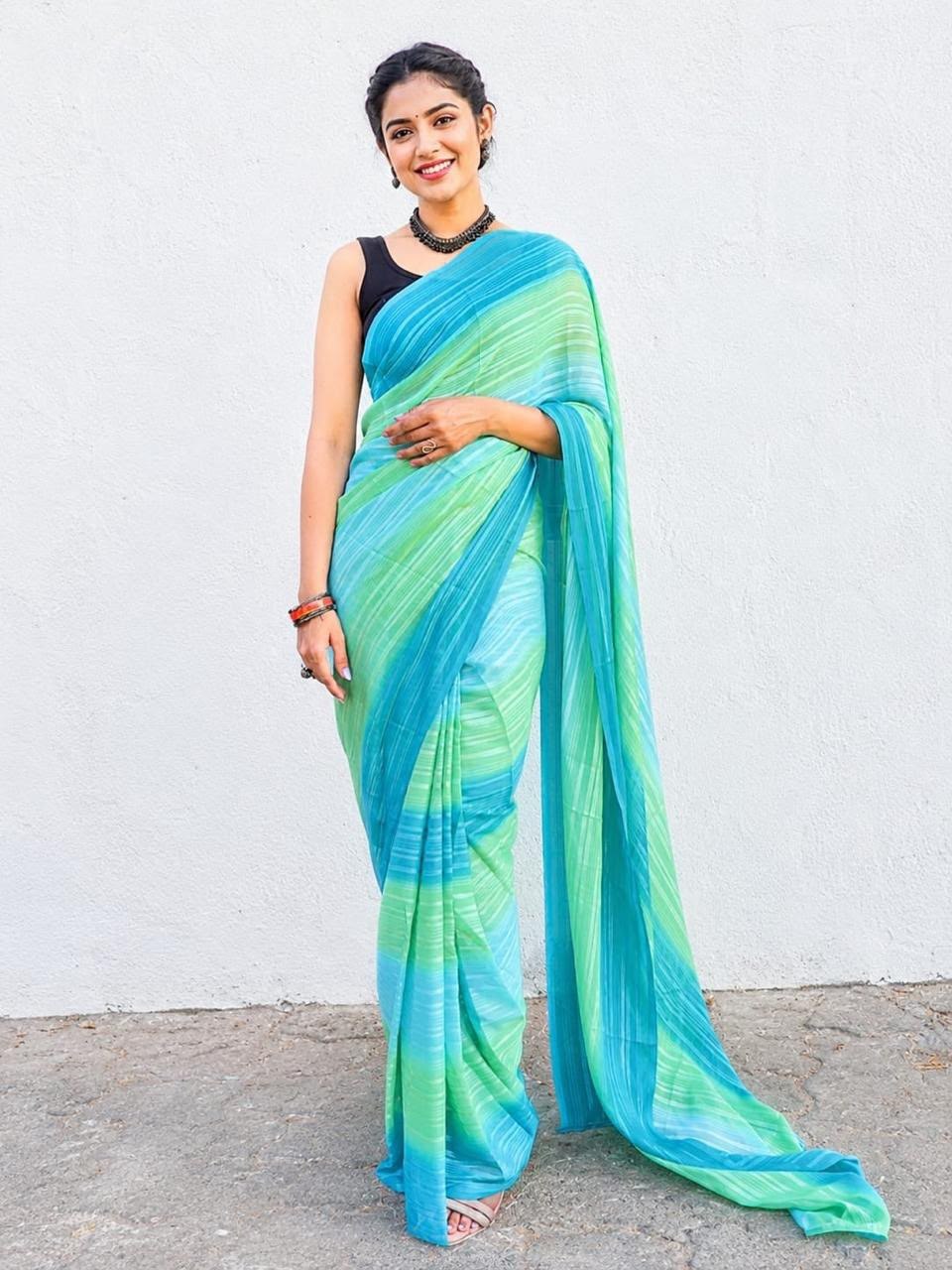 Lightweight Flowy Drape Ombre Striped Saree