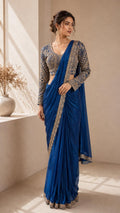 Embroidered Designer Saree with Full-Sleeve Paisley Embroidered Blouse